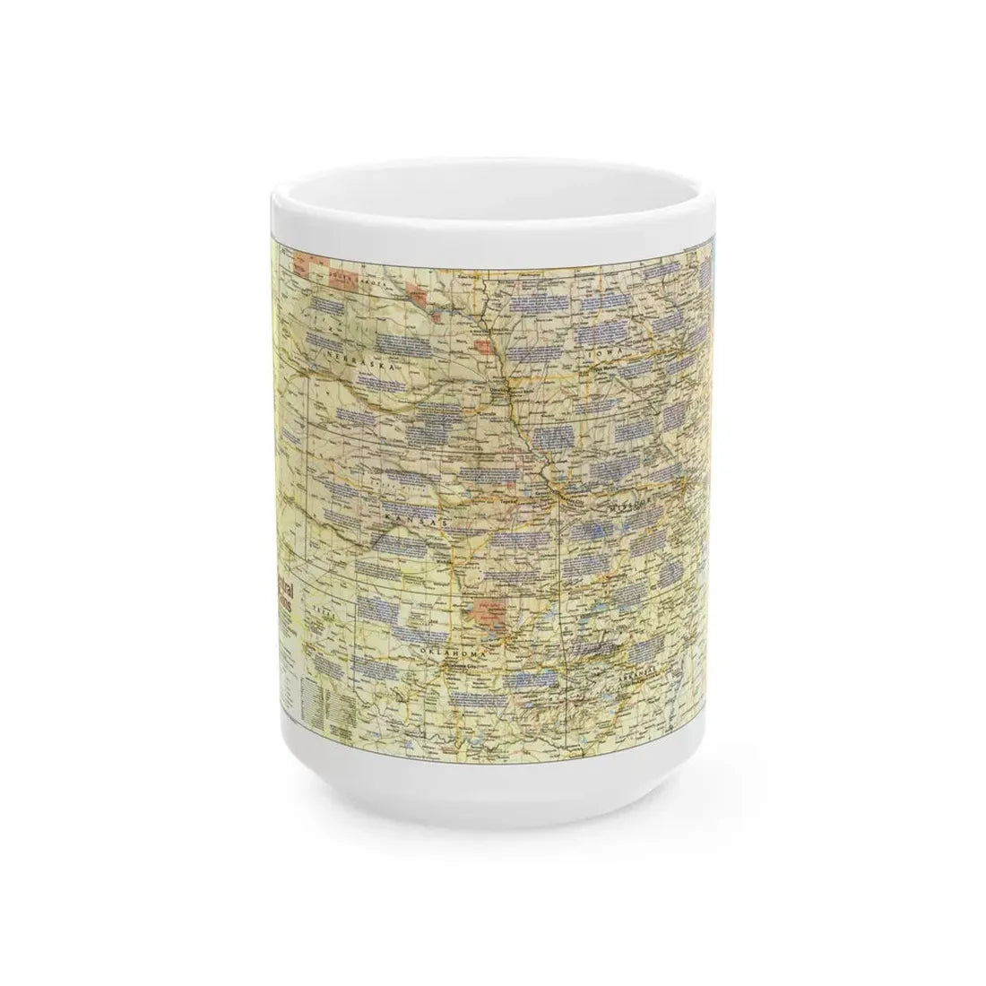 USA - Central Plains 1 (1985) (Map) White Coffee Mug 15oz - Go Mug Yourself