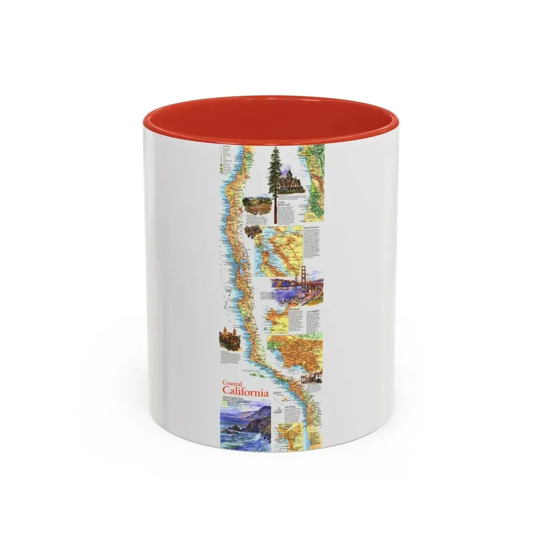USA - Coastal California (1993) (Map) Accent Coffee Mug 11oz Red - Go Mug Yourself