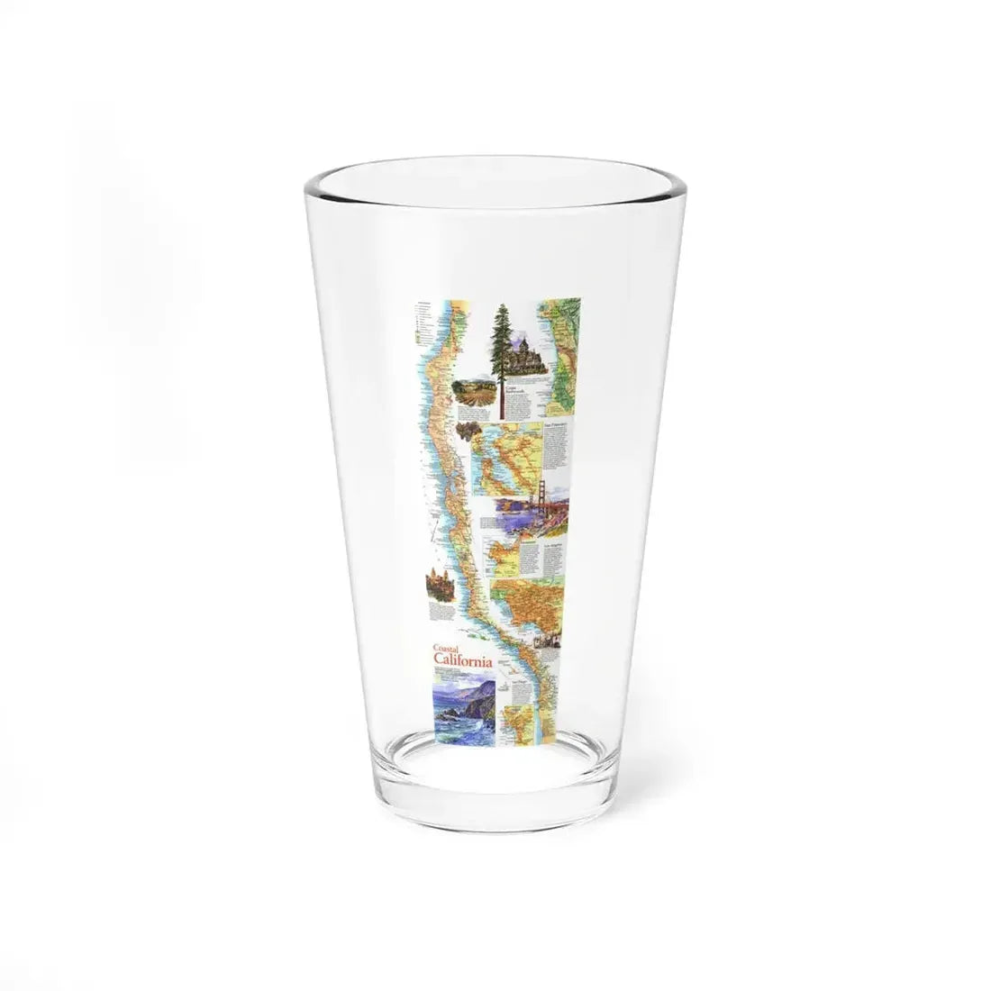 USA - Coastal California (1993) (Map) Pint Glass 16oz - Go Mug Yourself
