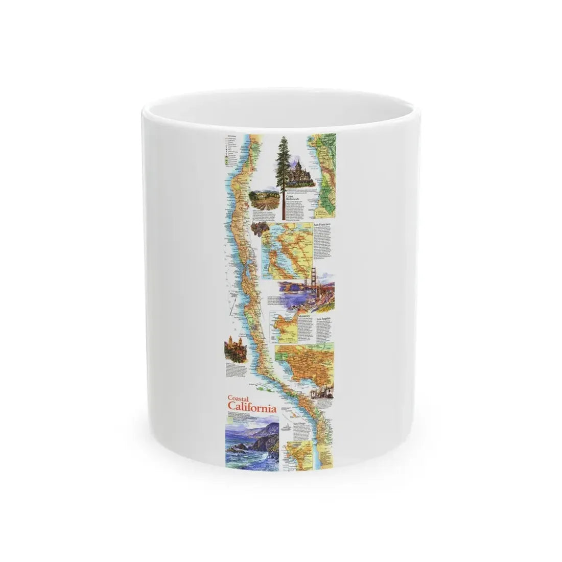 USA - Coastal California (1993) (Map) White Coffee Mug 11oz - Go Mug Yourself