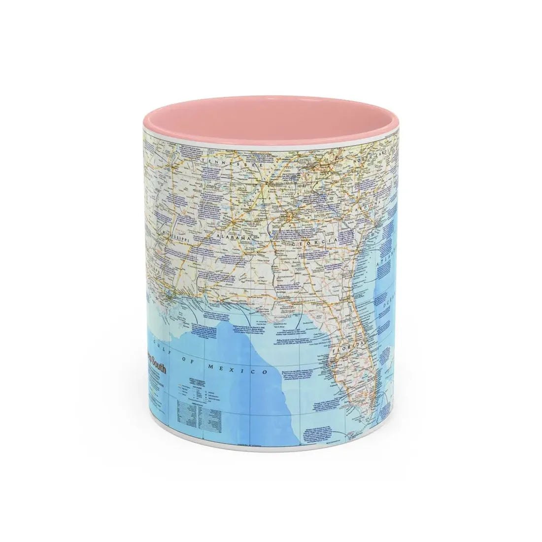 USA - Deep South 1 (1983) (Map) Accent Coffee Mug 11oz Pink - Go Mug Yourself