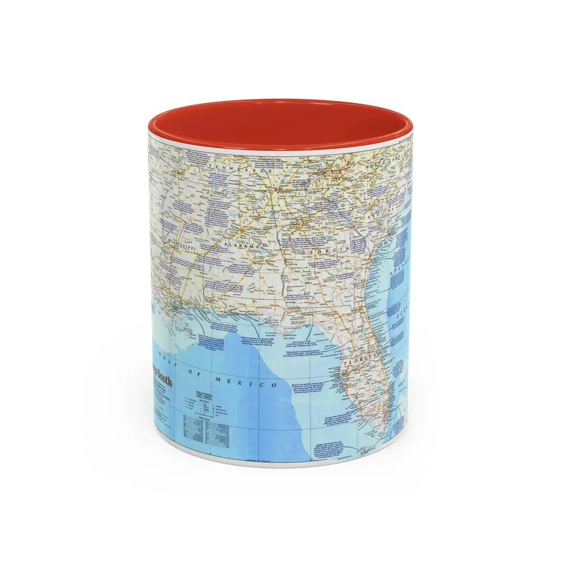 USA - Deep South 1 (1983) (Map) Accent Coffee Mug 11oz Red - Go Mug Yourself