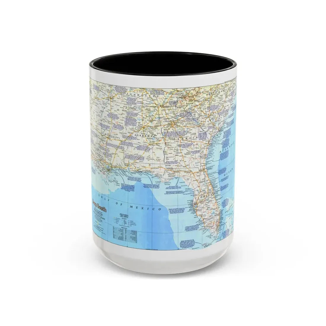 USA - Deep South 1 (1983) (Map) Accent Coffee Mug 15oz Black - Go Mug Yourself