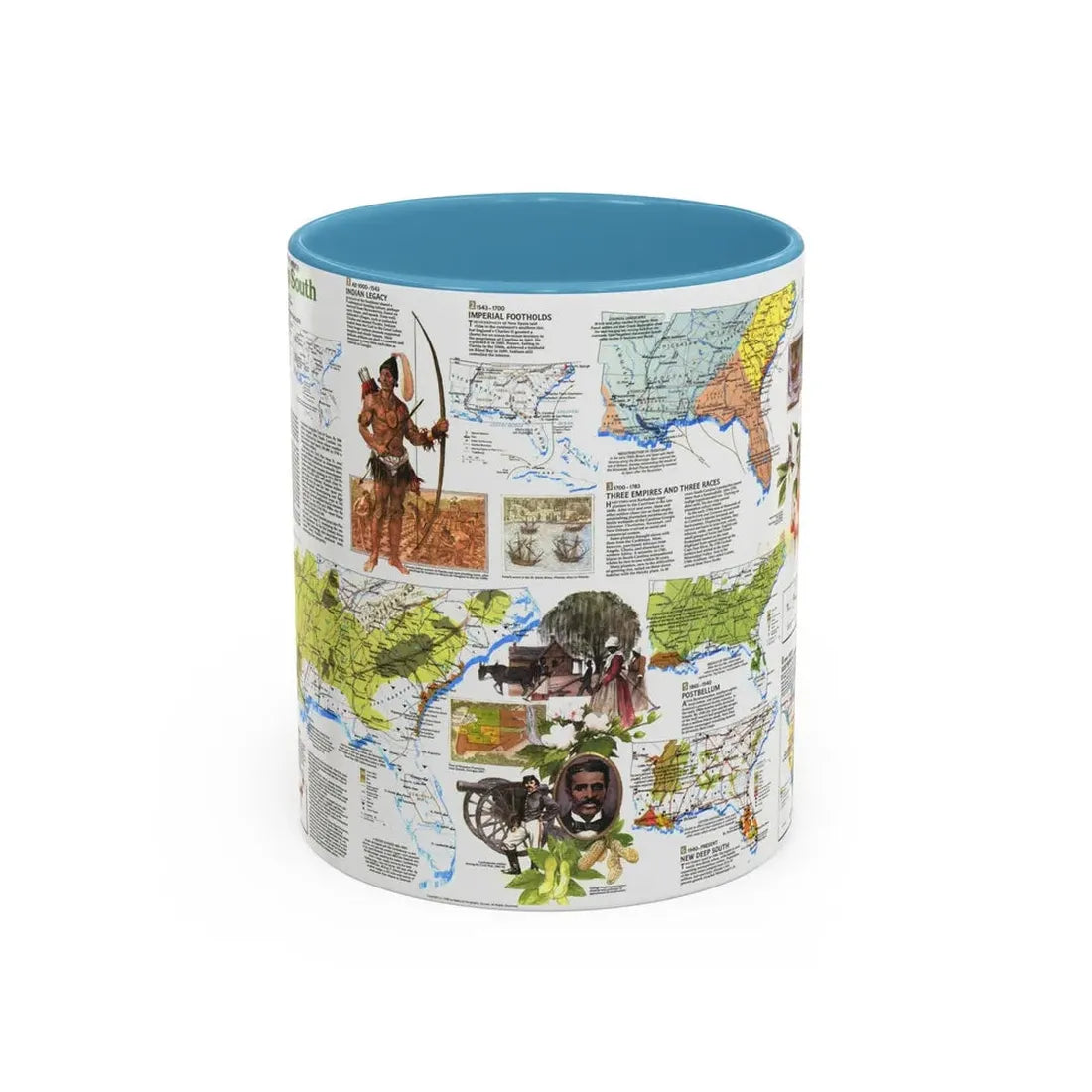 USA - Deep South 2 (1983) (Map) Accent Coffee Mug 11oz Light Blue - Go Mug Yourself