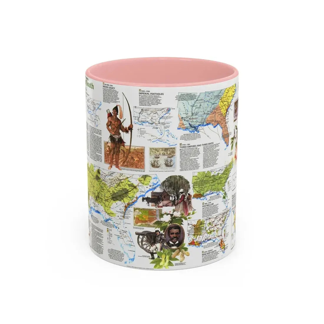 USA - Deep South 2 (1983) (Map) Accent Coffee Mug 11oz Pink - Go Mug Yourself