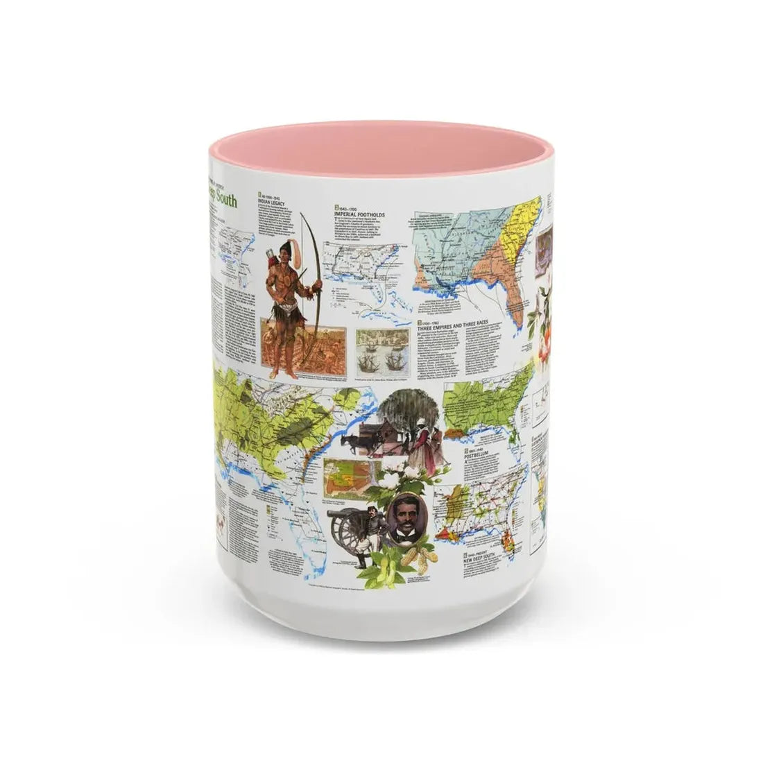 USA - Deep South 2 (1983) (Map) Accent Coffee Mug 15oz Pink - Go Mug Yourself