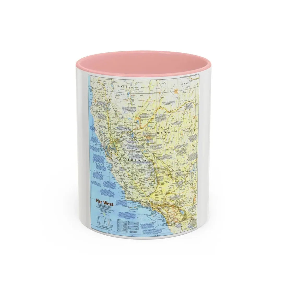 USA - Far West 1 (1984) (Map) Accent Coffee Mug 11oz Pink - Go Mug Yourself