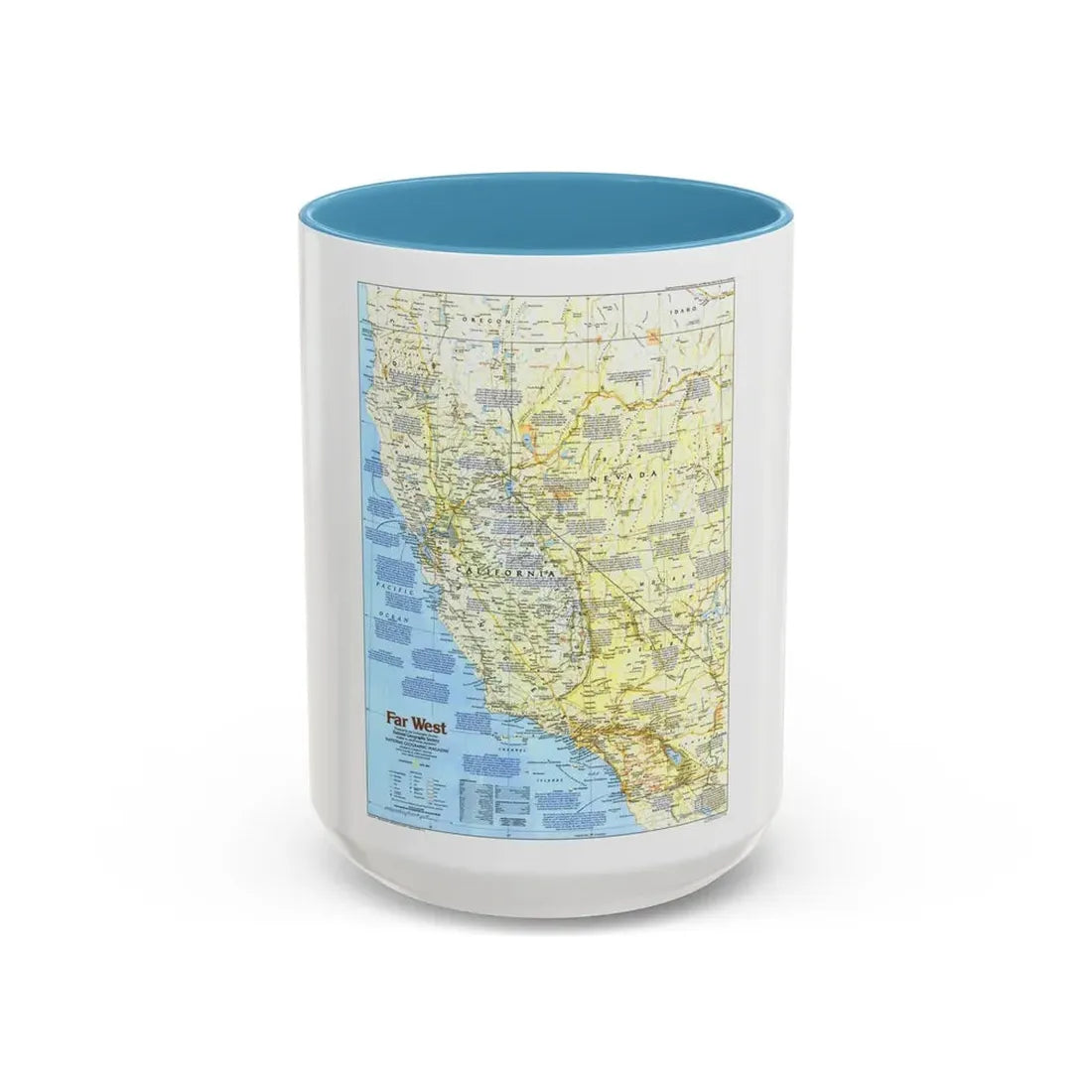 USA - Far West 1 (1984) (Map) Accent Coffee Mug 15oz Light Blue - Go Mug Yourself