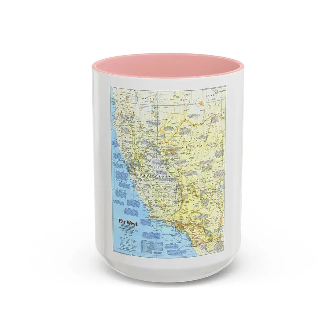 USA - Far West 1 (1984) (Map) Accent Coffee Mug 15oz Pink - Go Mug Yourself