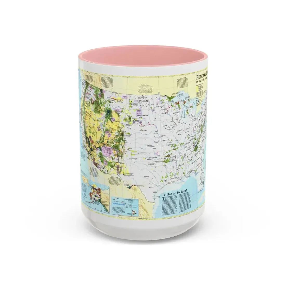 USA - Federal Lands in the Fifty States (1996) (Map) Accent Coffee Mug 15oz Pink - Go Mug Yourself
