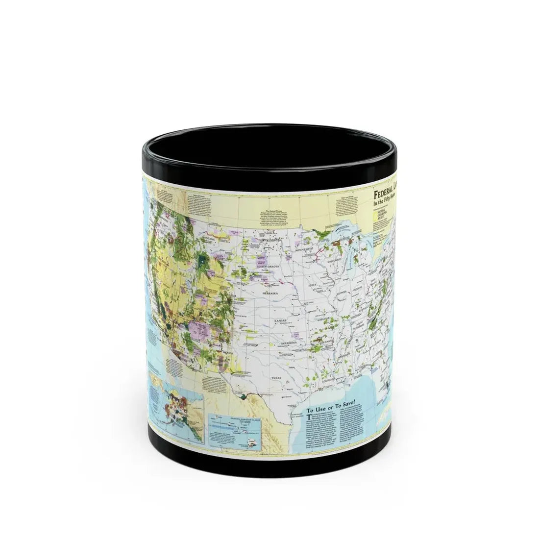 USA - Federal Lands in the Fifty States (1996) (Map) Black Coffee Mug 11oz - Go Mug Yourself