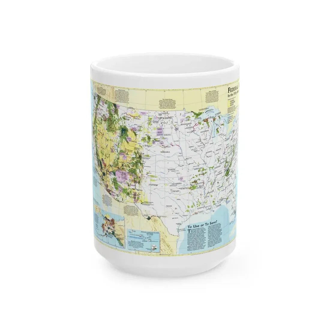 USA - Federal Lands in the Fifty States (1996) (Map) White Coffee Mug 15oz - Go Mug Yourself