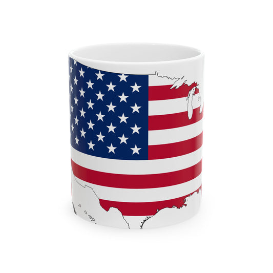 USA Flag Map (United States) White Coffee Mug-11oz-Go Mug Yourself