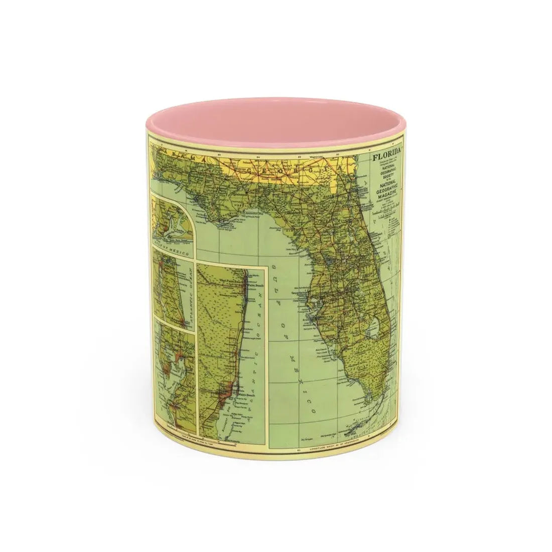 USA - Florida (1930) (Map) Accent Coffee Mug 11oz Pink - Go Mug Yourself