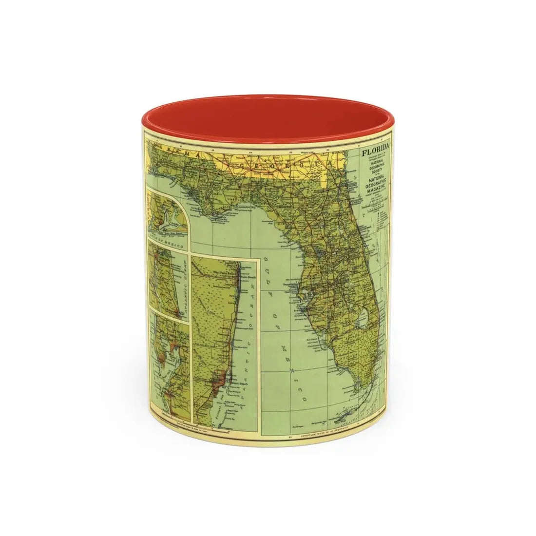 USA - Florida (1930) (Map) Accent Coffee Mug 11oz Red - Go Mug Yourself