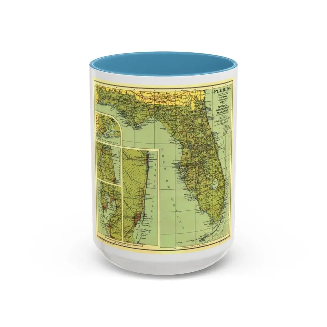 USA - Florida (1930) (Map) Accent Coffee Mug 15oz Light Blue - Go Mug Yourself
