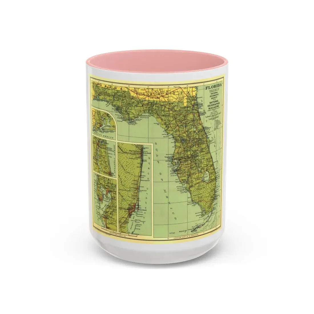 USA - Florida (1930) (Map) Accent Coffee Mug 15oz Pink - Go Mug Yourself