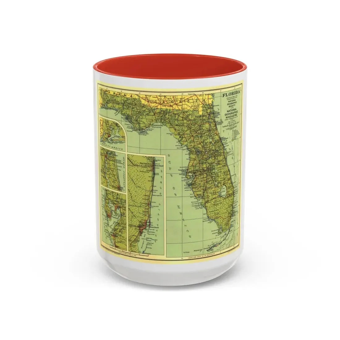 USA - Florida (1930) (Map) Accent Coffee Mug 15oz Red - Go Mug Yourself