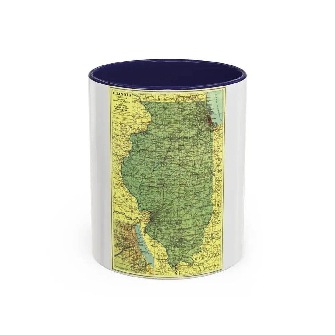 USA - Illinois (1931) (Map) Accent Coffee Mug 11oz Navy - Go Mug Yourself