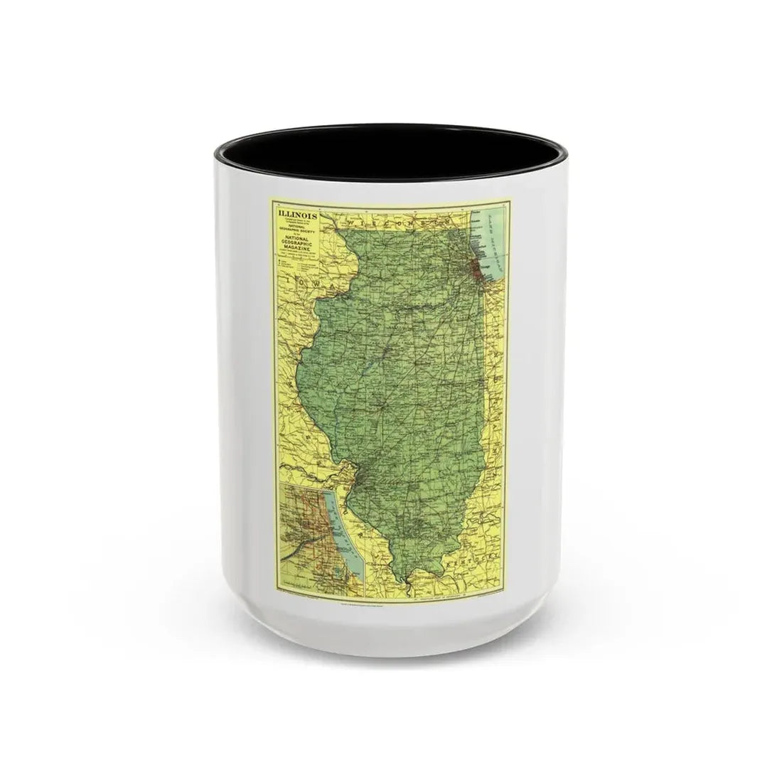 USA - Illinois (1931) (Map) Accent Coffee Mug 15oz Black - Go Mug Yourself