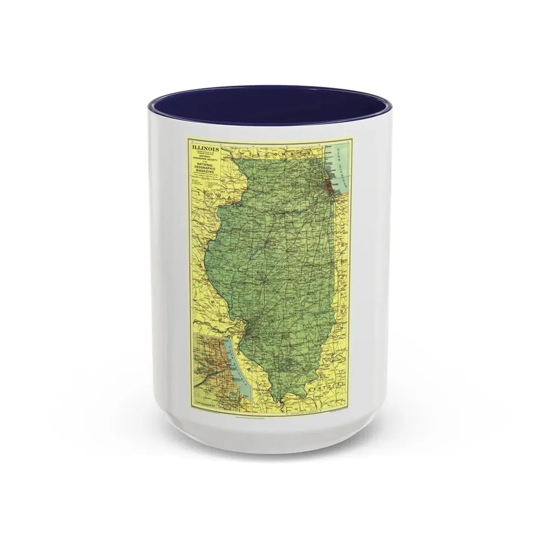 USA - Illinois (1931) (Map) Accent Coffee Mug 15oz Navy - Go Mug Yourself