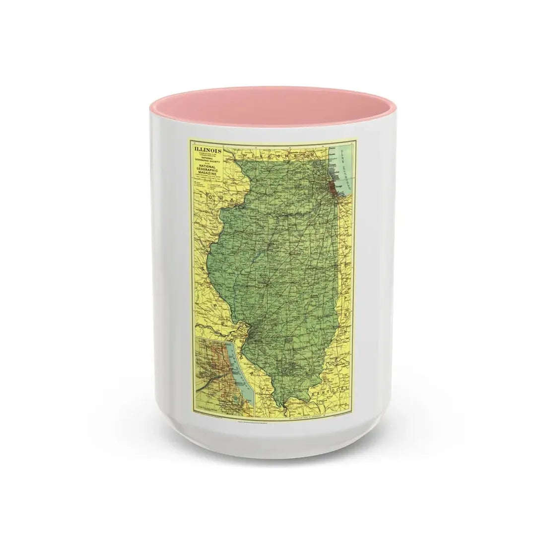 USA - Illinois (1931) (Map) Accent Coffee Mug 15oz Pink - Go Mug Yourself