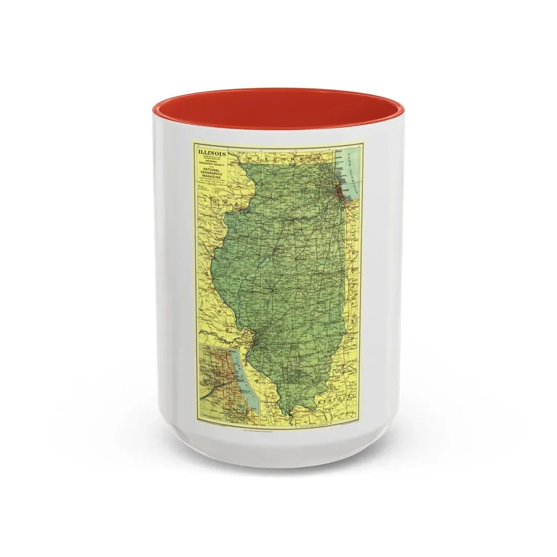 USA - Illinois (1931) (Map) Accent Coffee Mug 15oz Red - Go Mug Yourself