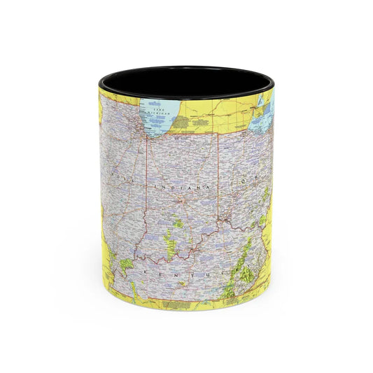 USA - Illinois, Indiana, Ohio, Kentucky 1 (1977) (Map) Accent Coffee Mug 11oz Black - Go Mug Yourself