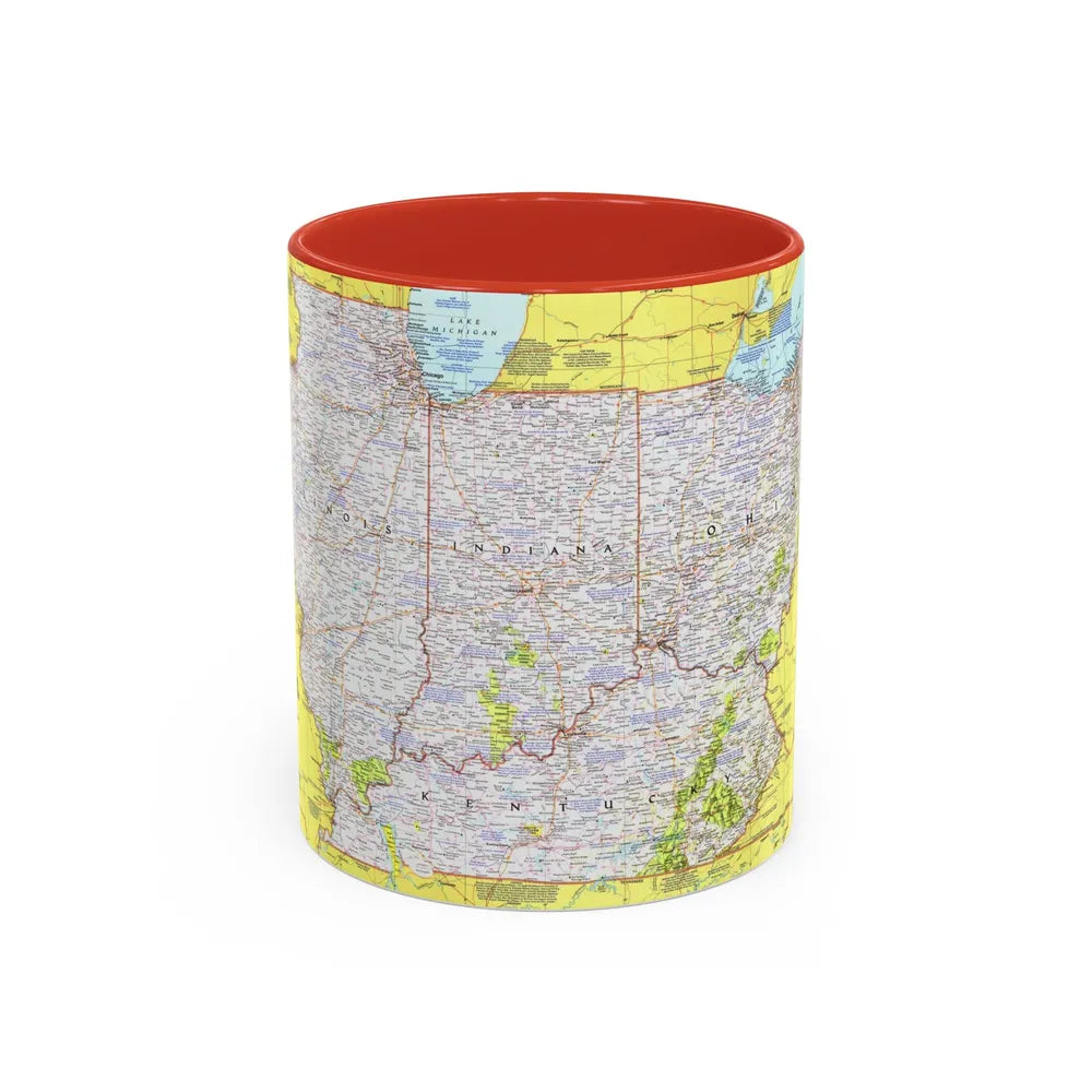 USA - Illinois, Indiana, Ohio, Kentucky 1 (1977) (Map) Accent Coffee Mug 11oz Red - Go Mug Yourself