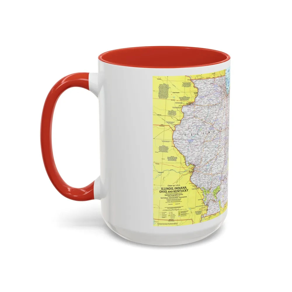USA - Illinois, Indiana, Ohio, Kentucky 1 (1977) (Map) Accent Coffee Mug - Go Mug Yourself