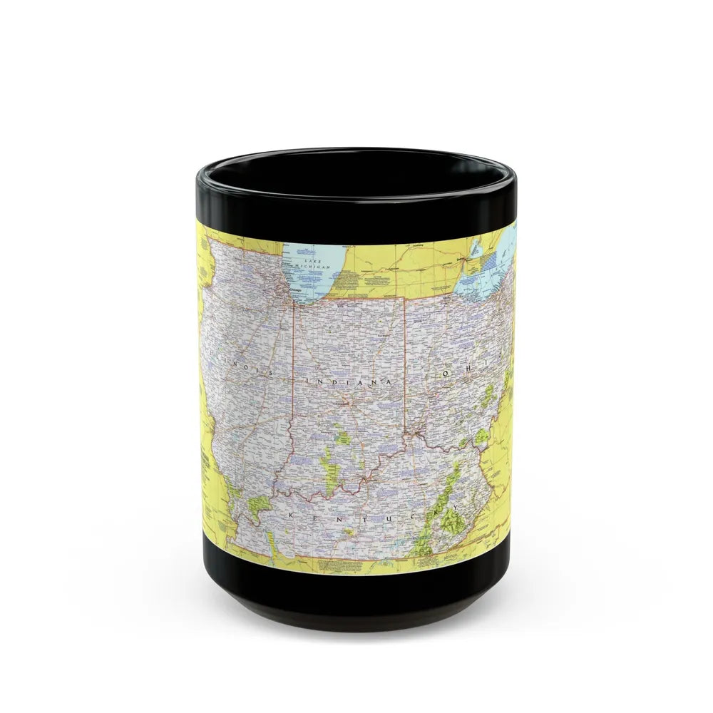 USA - Illinois, Indiana, Ohio, Kentucky 1 (1977) (Map) Black Coffee Mug-15oz-Go Mug Yourself