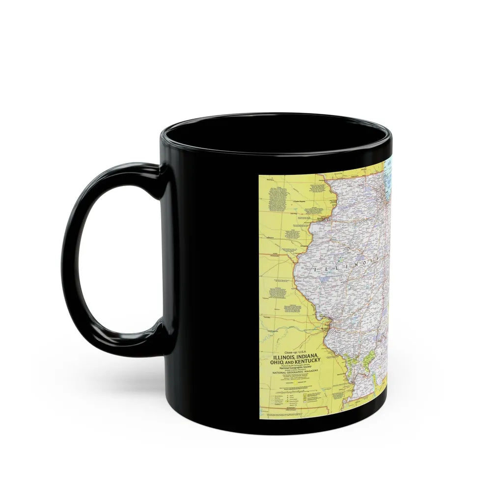 USA - Illinois, Indiana, Ohio, Kentucky 1 (1977) (Map) Black Coffee Mug-Go Mug Yourself