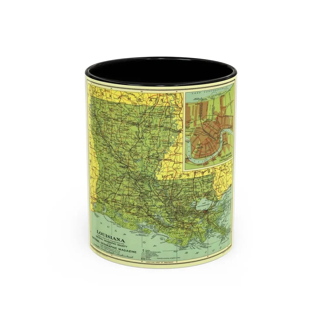 USA - Louisiana (1930) (Map) Accent Coffee Mug 11oz Black - Go Mug Yourself
