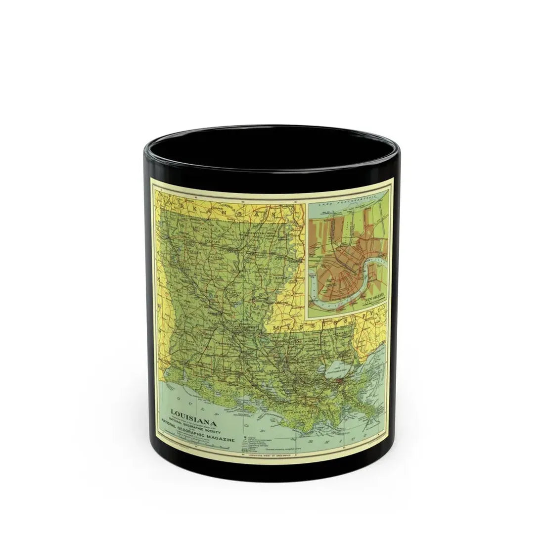 USA - Louisiana (1930) (Map) Black Coffee Mug 11oz - Go Mug Yourself