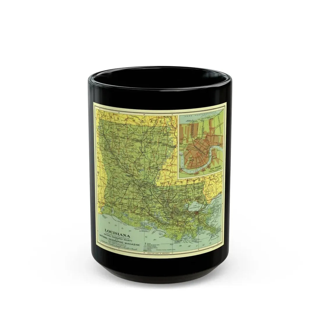 USA - Louisiana (1930) (Map) Black Coffee Mug 15oz - Go Mug Yourself