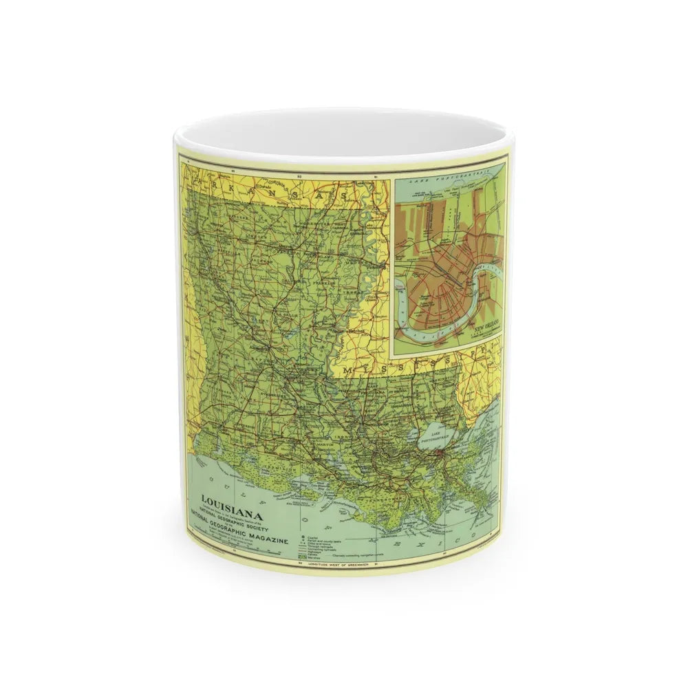 USA - Louisiana (1930) (Map) White Coffee Mug-11oz-Go Mug Yourself