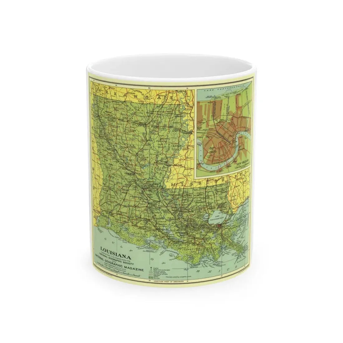 USA - Louisiana (1930) (Map) White Coffee Mug 11oz - Go Mug Yourself