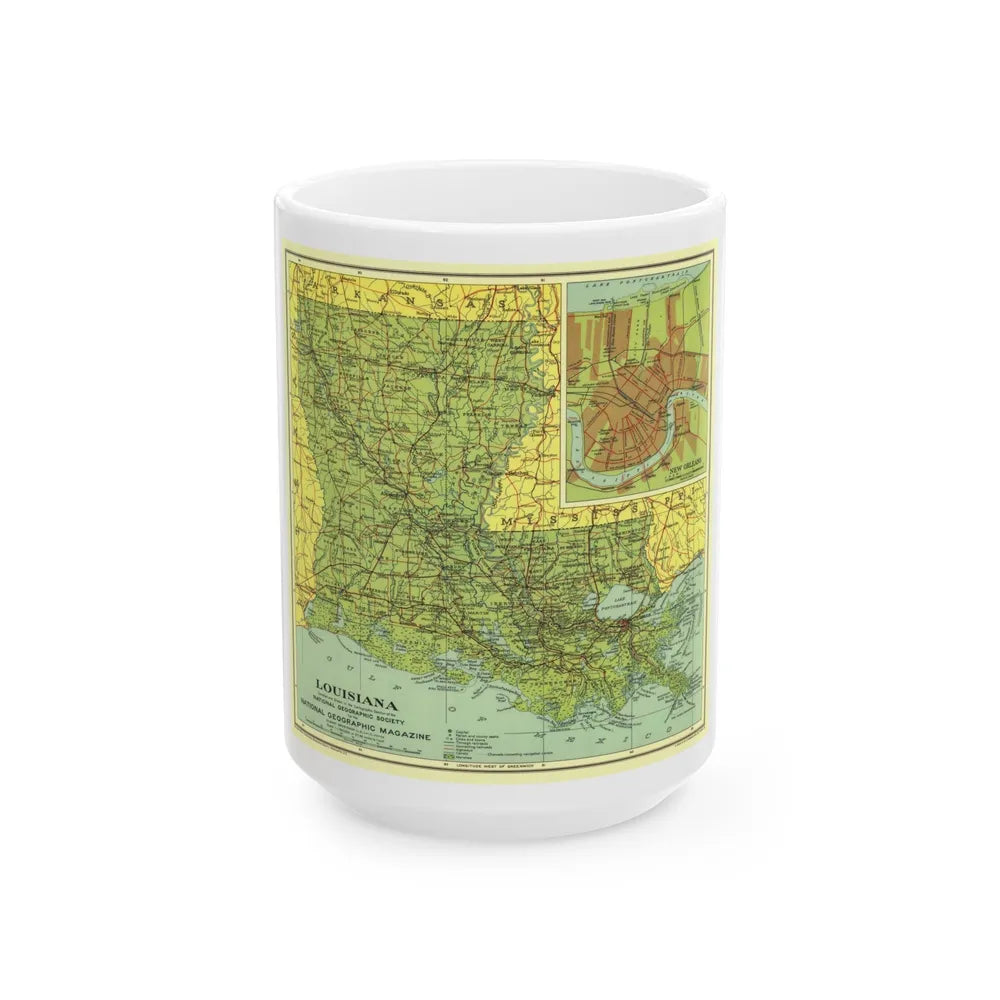 USA - Louisiana (1930) (Map) White Coffee Mug-15oz-Go Mug Yourself