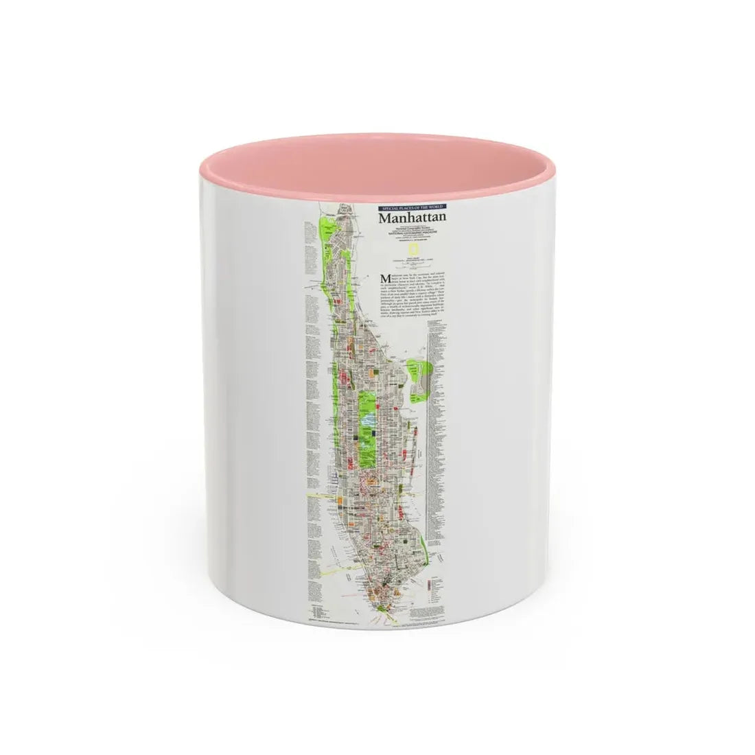 USA - Manhattan (1990) (Map) Accent Coffee Mug 11oz Pink - Go Mug Yourself