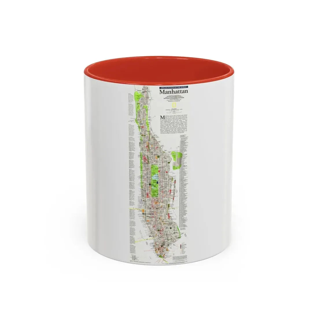 USA - Manhattan (1990) (Map) Accent Coffee Mug 11oz Red - Go Mug Yourself