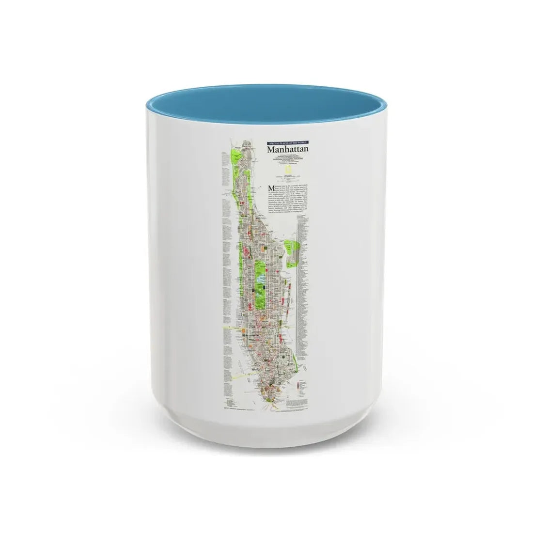 USA - Manhattan (1990) (Map) Accent Coffee Mug 15oz Light Blue - Go Mug Yourself