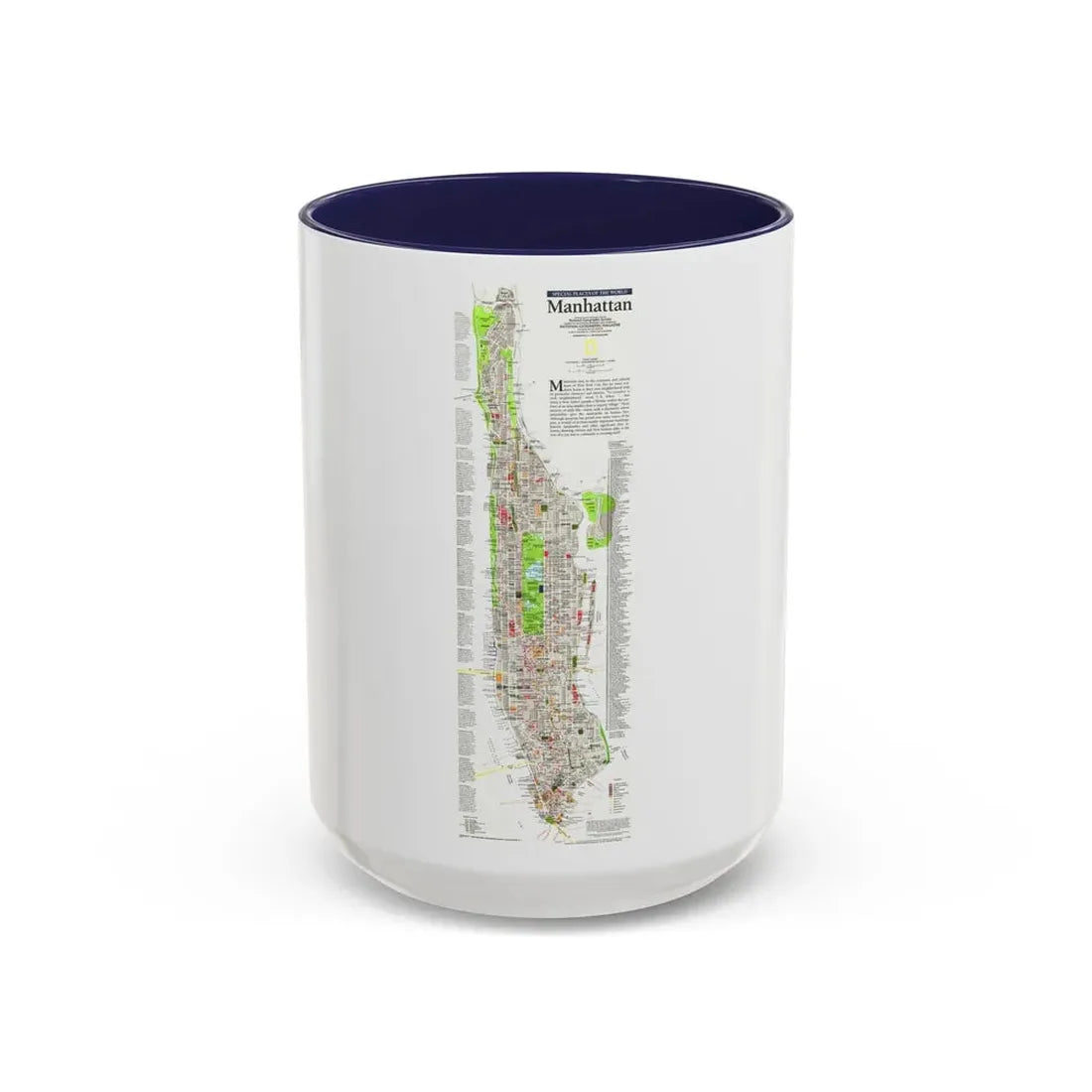 USA - Manhattan (1990) (Map) Accent Coffee Mug 15oz Navy - Go Mug Yourself