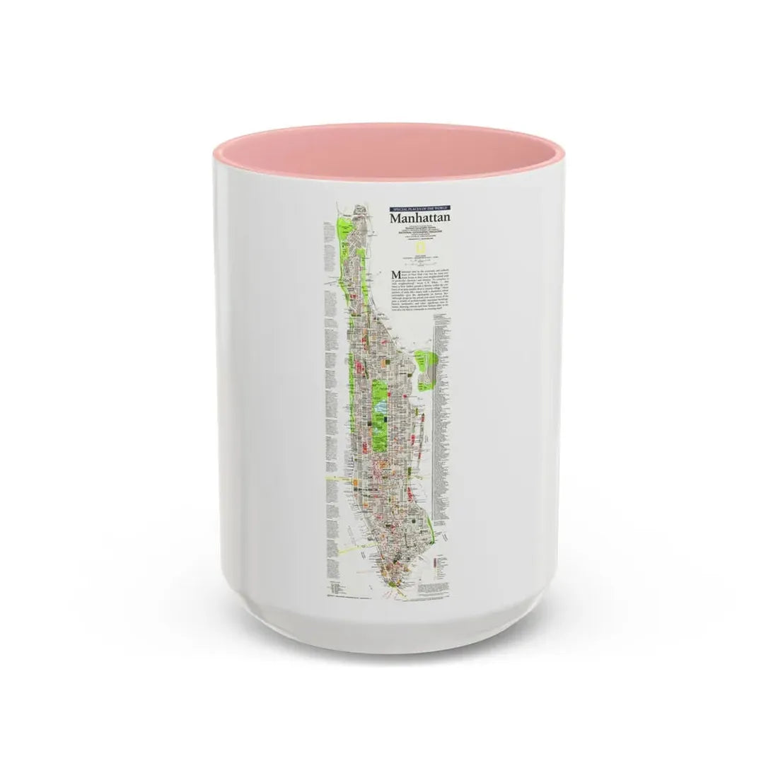 USA - Manhattan (1990) (Map) Accent Coffee Mug 15oz Pink - Go Mug Yourself