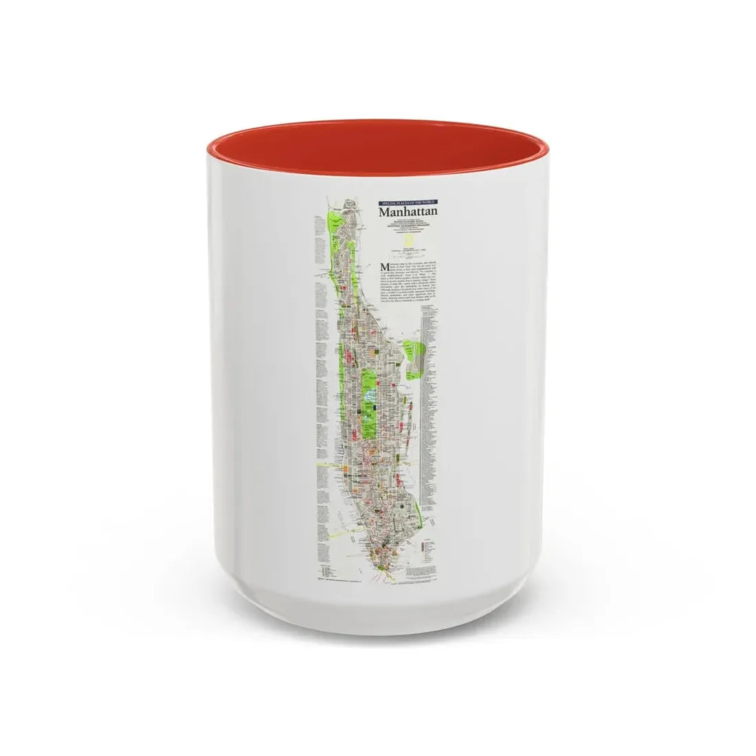 USA - Manhattan (1990) (Map) Accent Coffee Mug 15oz Red - Go Mug Yourself