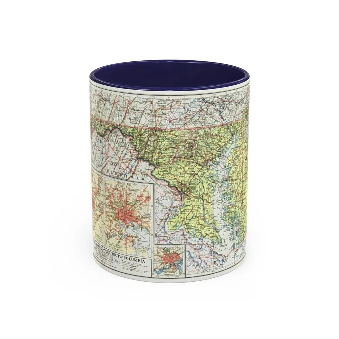 USA - Maryland, Delaware (1927) (Map) Accent Coffee Mug 11oz Navy - Go Mug Yourself