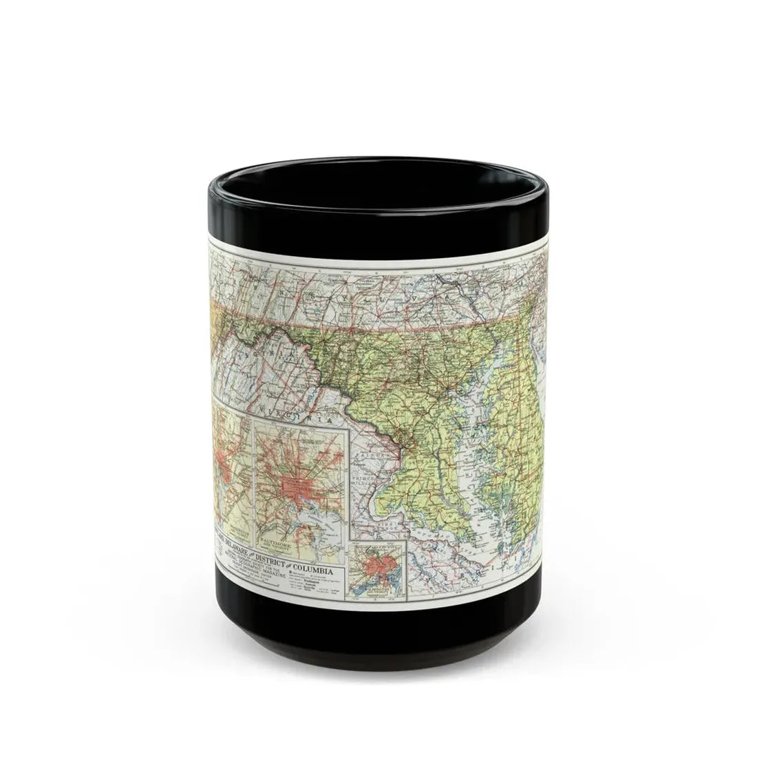 USA - Maryland, Delaware (1927) (Map) Black Coffee Mug 15oz - Go Mug Yourself