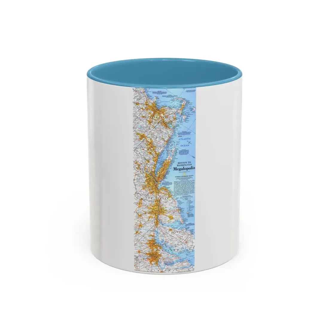 USA - Megalopolis- Boston to Washington (1994) (Map) Accent Coffee Mug 11oz Light Blue - Go Mug Yourself