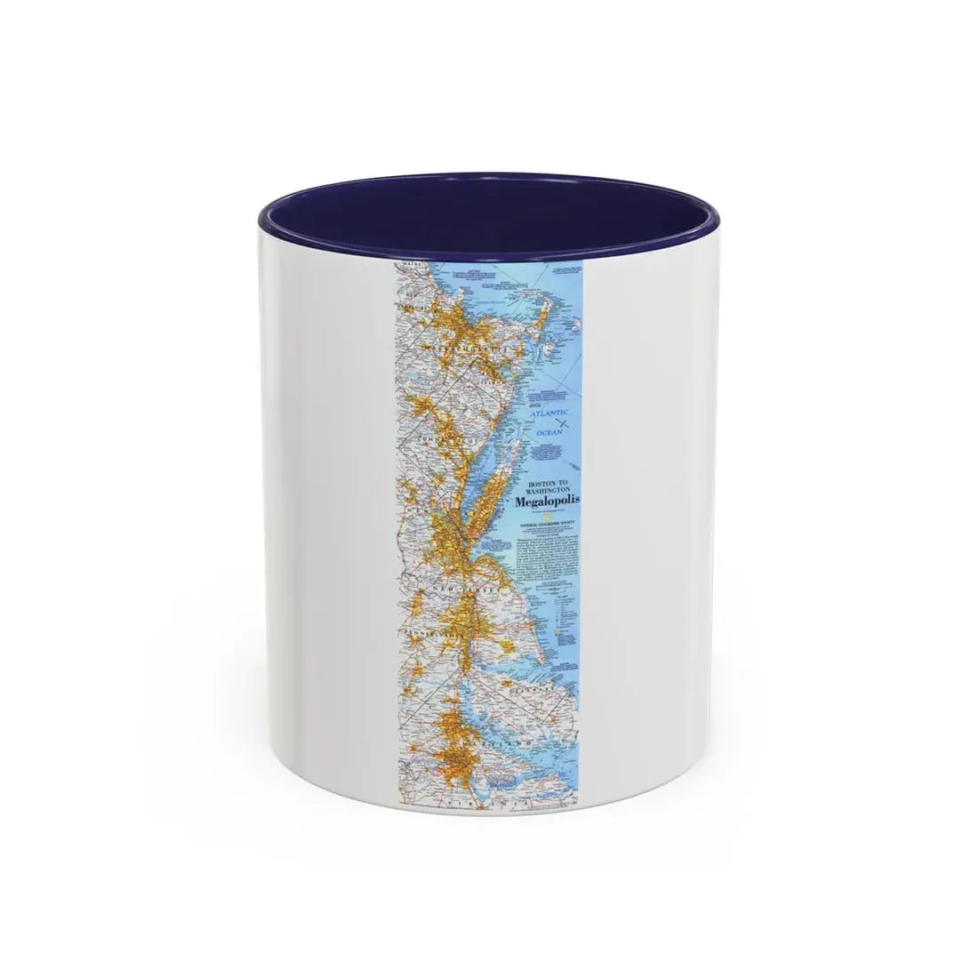 USA - Megalopolis- Boston to Washington (1994) (Map) Accent Coffee Mug 11oz Navy - Go Mug Yourself