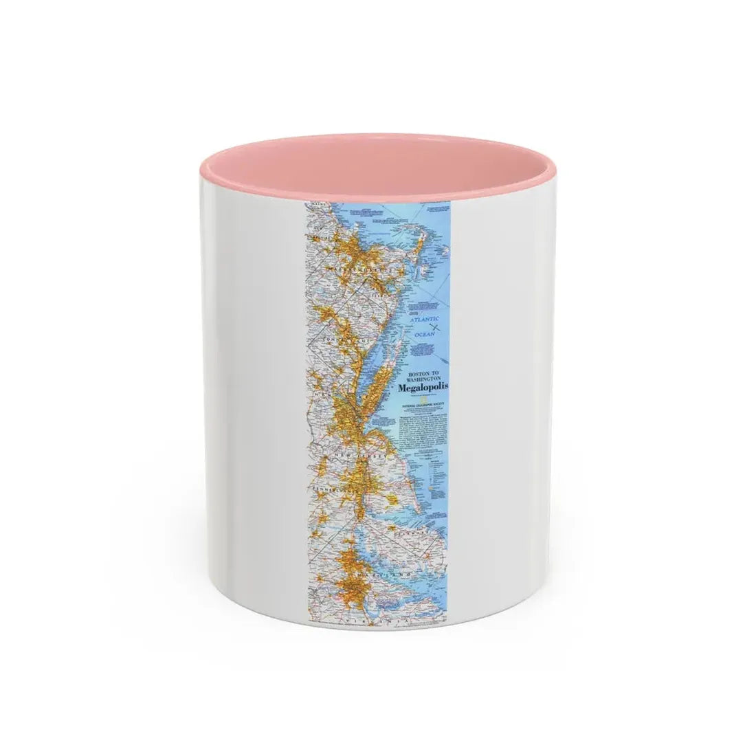 USA - Megalopolis- Boston to Washington (1994) (Map) Accent Coffee Mug 11oz Pink - Go Mug Yourself