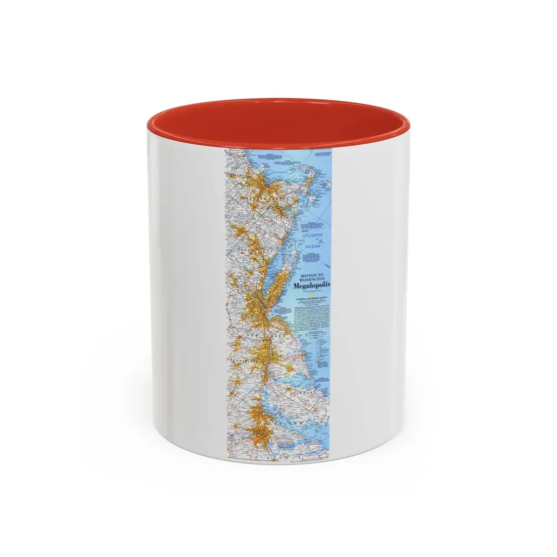 USA - Megalopolis- Boston to Washington (1994) (Map) Accent Coffee Mug 11oz Red - Go Mug Yourself
